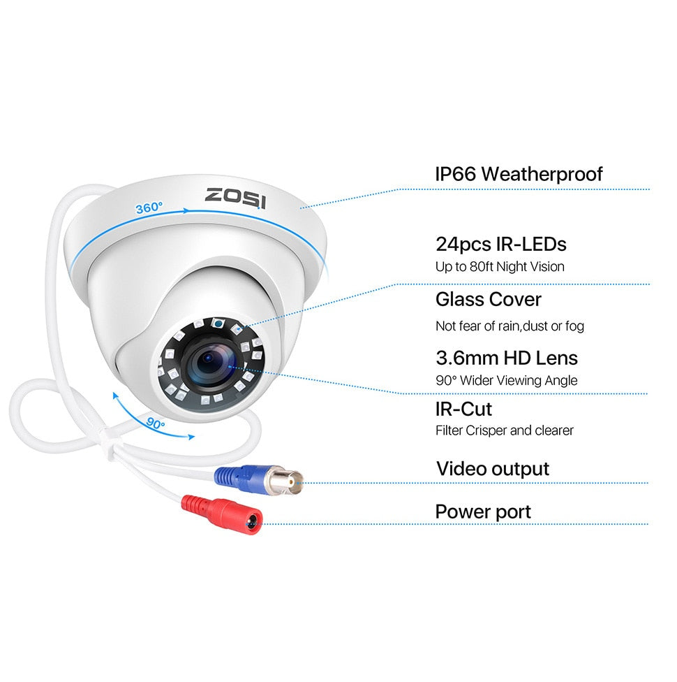 ZOSI  2pcs/lot 1080P HD-TVI 2.0MP CCTV Dome Camera Home Security System Waterproof for 1080P HD-TVI DVR Systems.