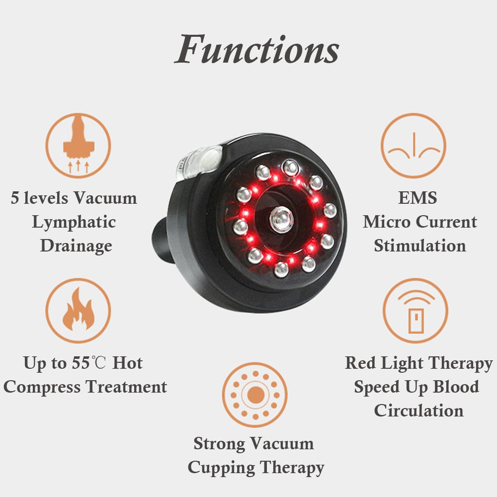 Electric Cupping Body Massager Vacuum Suction EMS Heating Scraping Slimming Therapy Device Lymphatic Drainage Detoxification.