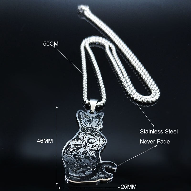 Fashion Canadian Hairless Sphynx Cat Stainless Steel Chain Necklace for Women Jewelry For Men Gift collares N3242S03