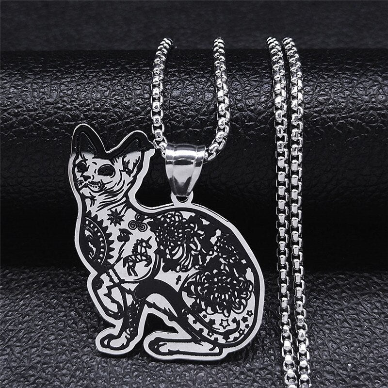 Fashion Canadian Hairless Sphynx Cat Stainless Steel Chain Necklace for Women Jewelry For Men Gift collares N3242S03