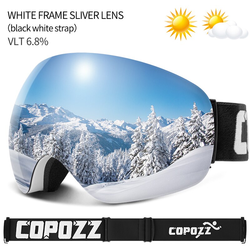 COPOZZ Anti-Fog Ski Goggles Spherical Frameless Ski Snowboard Snow Goggles 100% UV400 Protection Anti-Slip Strap for Men Women