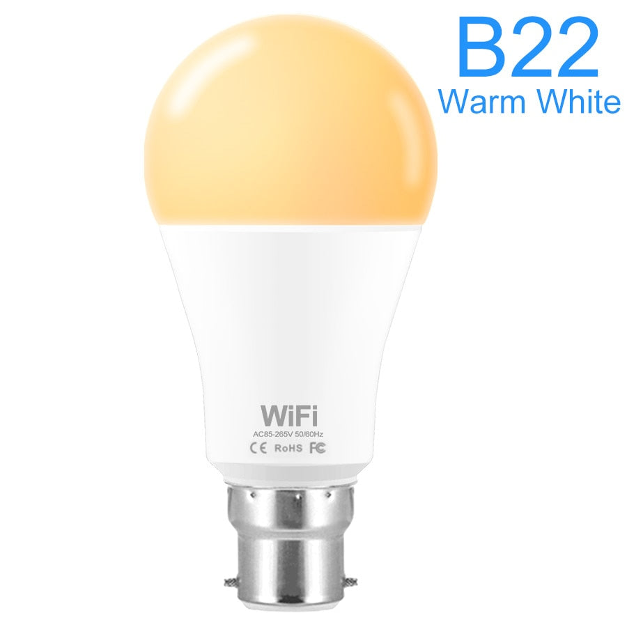 15W Smart WiFi Light Bulb E27 B22 Dimmable LED Lamp APP Smart Wake up Night Light Compatible with Amazon Alexa Google Home.