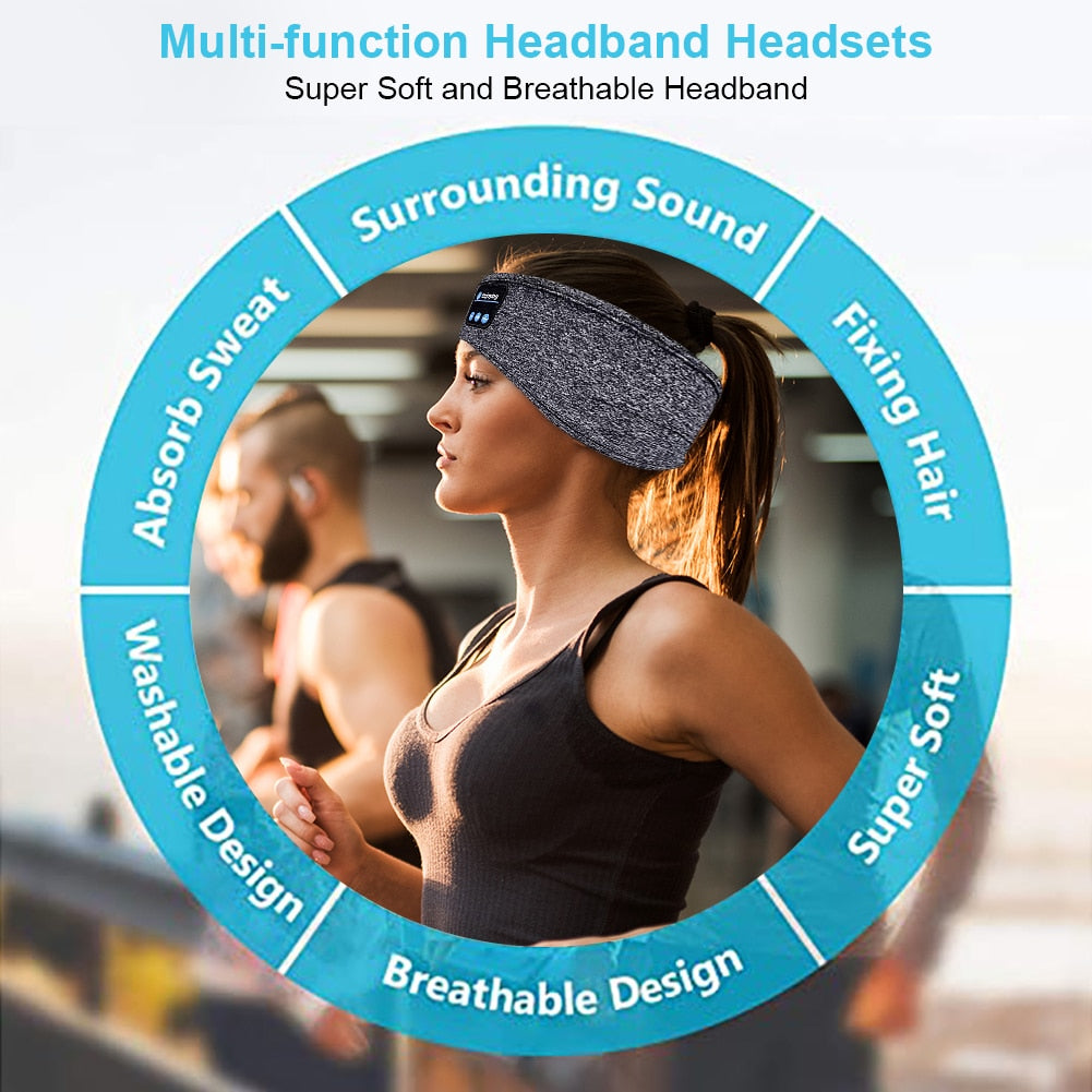 Wireless Bluetooth Sports Headband Music Sleep Headphones Soft Elastic Yoga Fitness Running Stereo Earphone Headset Speakers.