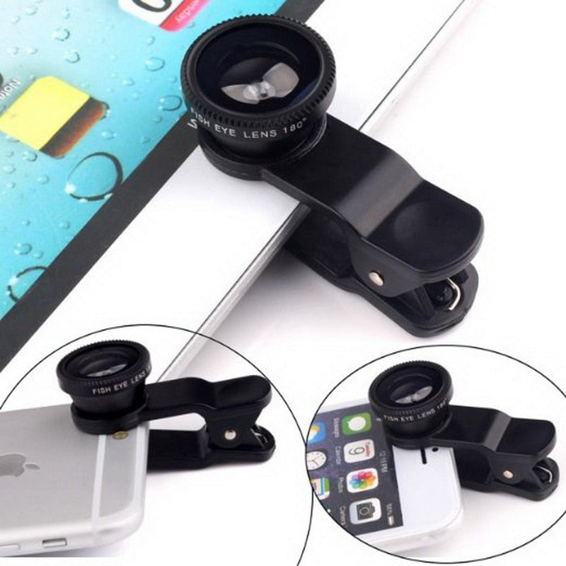 500Pcs 3in1 Clip Universal Mobile Phone Camera Lens Wide Angle+Macro + Fisheye Fish Eye Lens For iPhone 6s 7 8 Plus Samsung DHL.