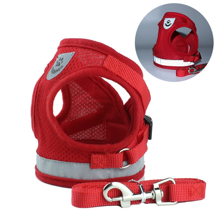 Dog Harness with Leash Summer Pet Adjustable Reflective Vest Walking Lead for Puppy Polyester Mesh Harness for Small Medium Dog.