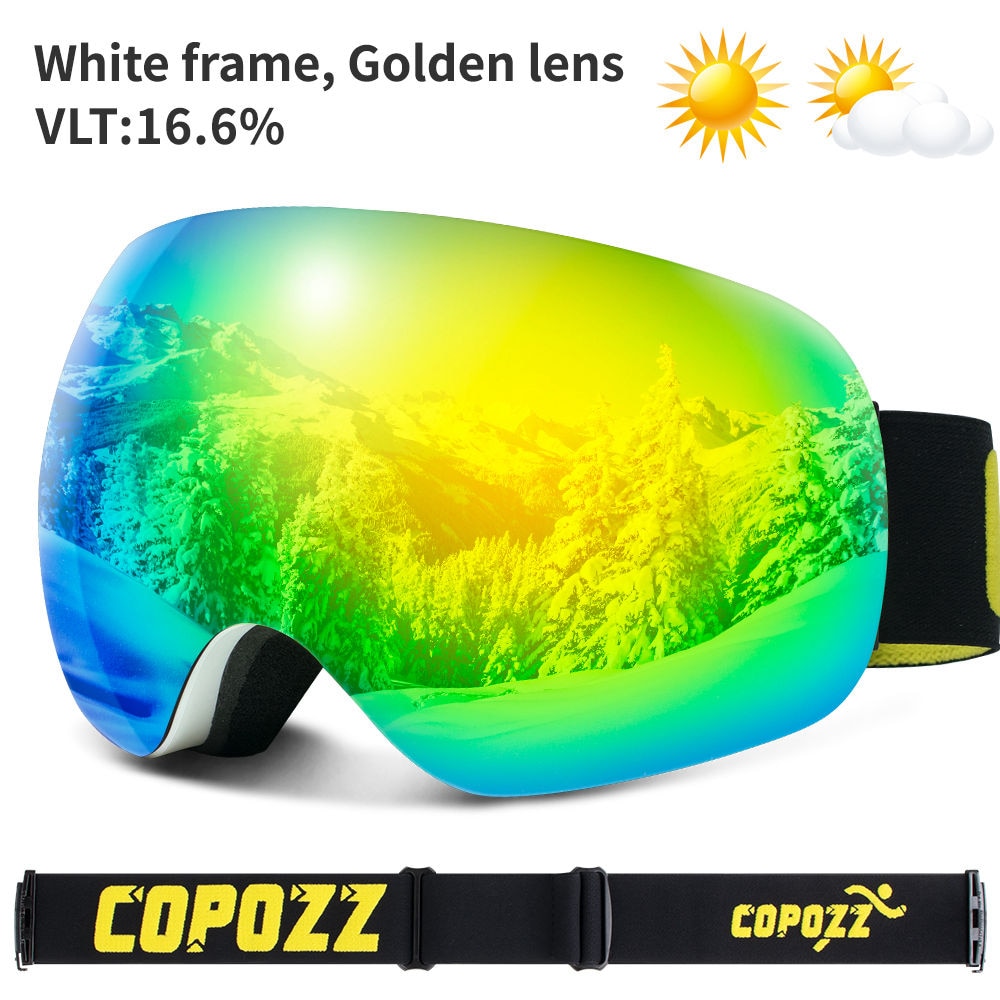 COPOZZ Anti-Fog Ski Goggles Spherical Frameless Ski Snowboard Snow Goggles 100% UV400 Protection Anti-Slip Strap for Men Women