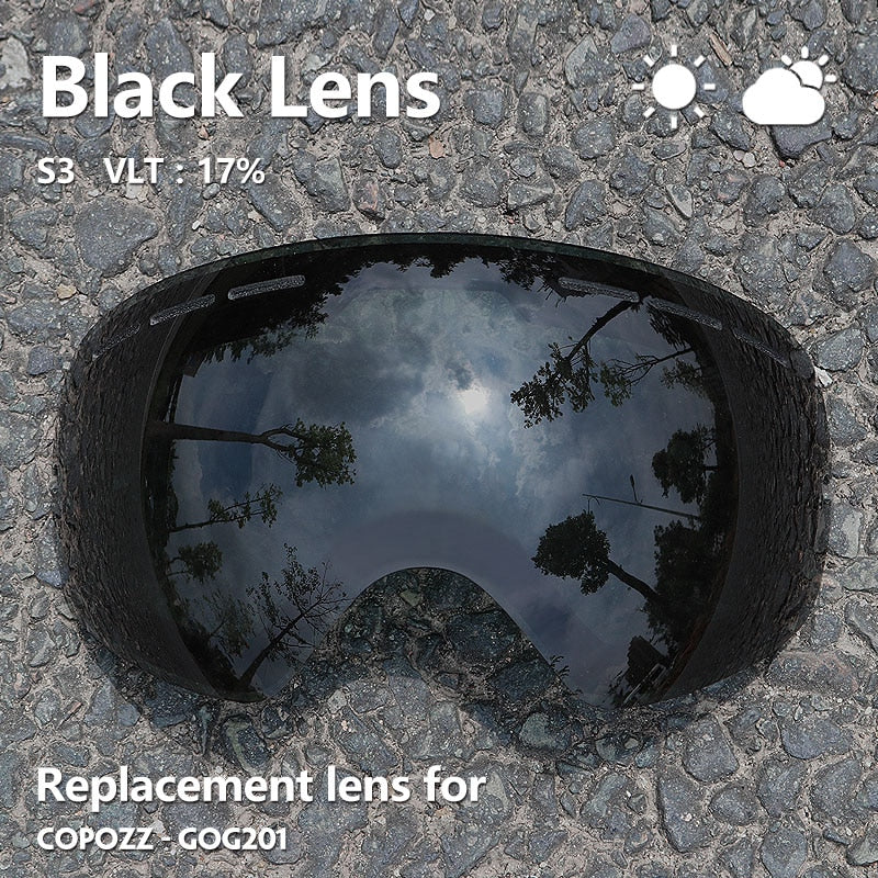 COPOZZ 201 lens Ski Goggles Lens For Anti-fog UV400 Big Spherical Ski Glasses Snow Goggles Eyewear Lenses Replacement(Lens Only).