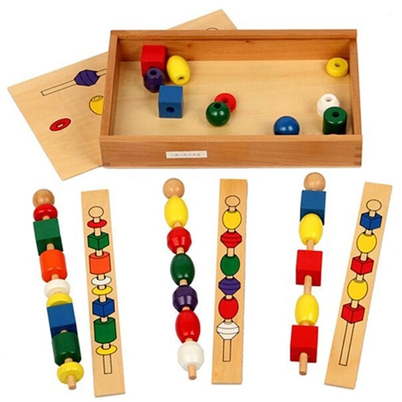 Kids Montessori Toys Colorful Wood Blocks Beading Games for Infant Learning Shape Color Cognitive Gifts Boys Girls Bead Stick