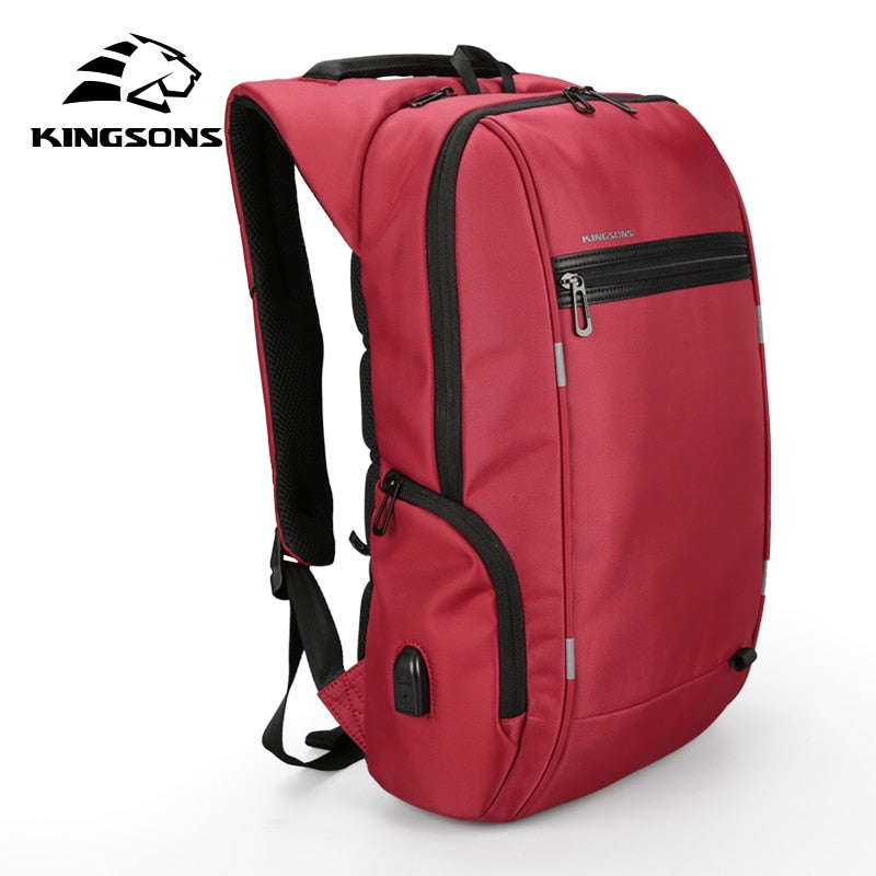 Kingsons 15&quot;17&quot;  Laptop Backpack External USB Charge Computer Backpacks Anti-theft Waterproof Bags for Men Women.