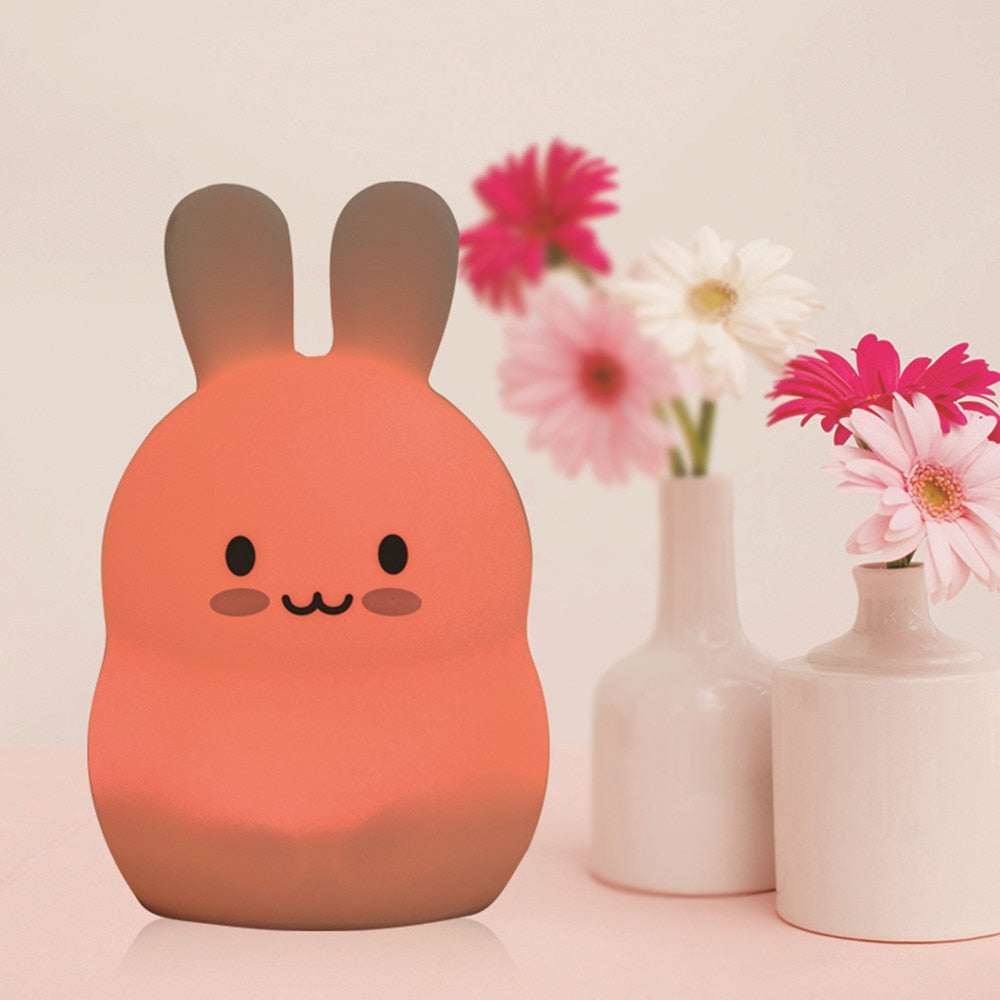 Rabbit LED Night Light Touch Sensor Remote Control 9 Colors Dimmable Timer Rechargeable Silicone Bunny Lamp for Kids Baby Gift.