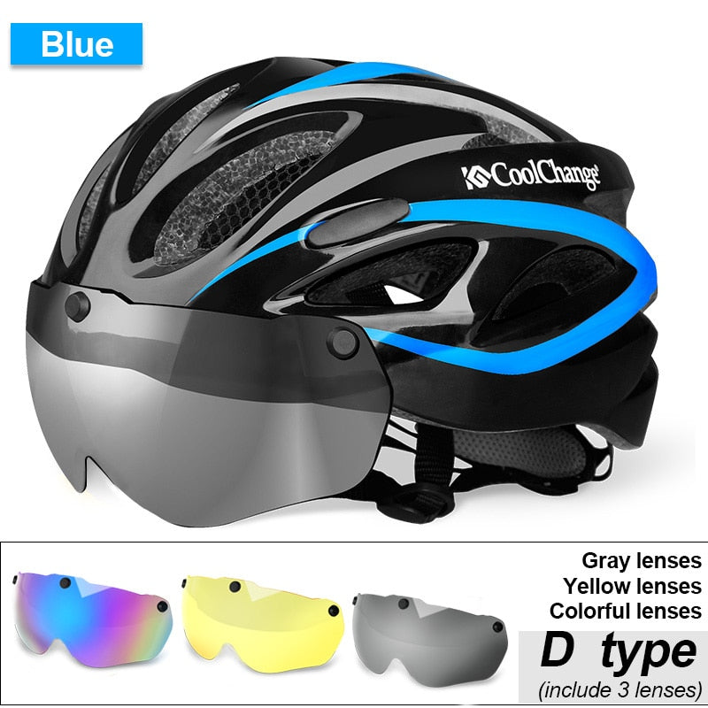 CoolChange Cycling Helmet Integrally-molded Ultralight MTB Bike Helmet With Glasses Insect Net Bicycle Casco Ciclismo 57-62 CM