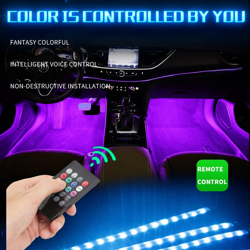 12 LED Car Interior Floor foot Lamp AUTO Decoration Light With USB Multiple Modes Car Styling Atmosphere RGB Neon Lamp Strips.