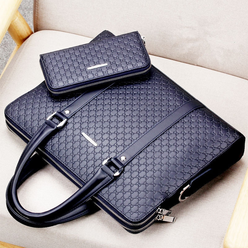 New Double Layers Men&#39;s Leather Business Briefcase Casual Man Shoulder Bag Messenger Bag Male Laptops Handbags Men Travel Bags