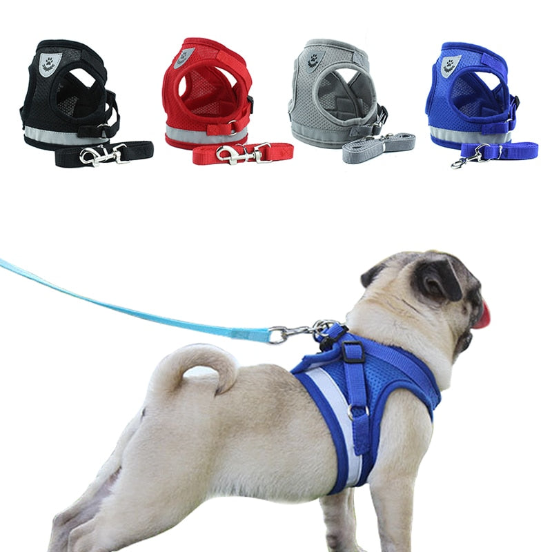 Dog Harness with Leash Summer Pet Adjustable Reflective Vest Walking Lead for Puppy Polyester Mesh Harness for Small Medium Dog.