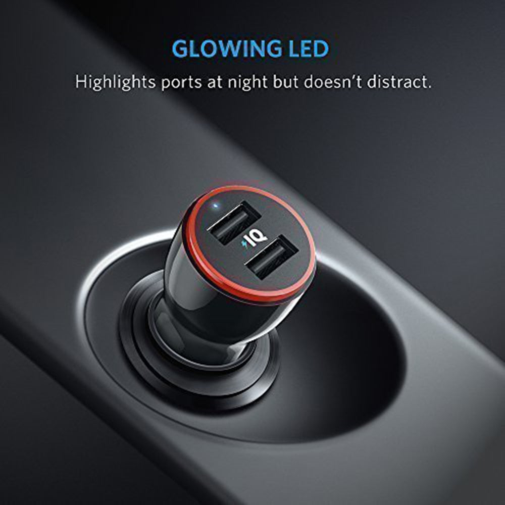 Anker 24W Dual USB Car Charger PowerDrive 2 for iPhone; Samsung Galaxy; LG G4 / G5; Google Nexus; iOS and Android Devices.