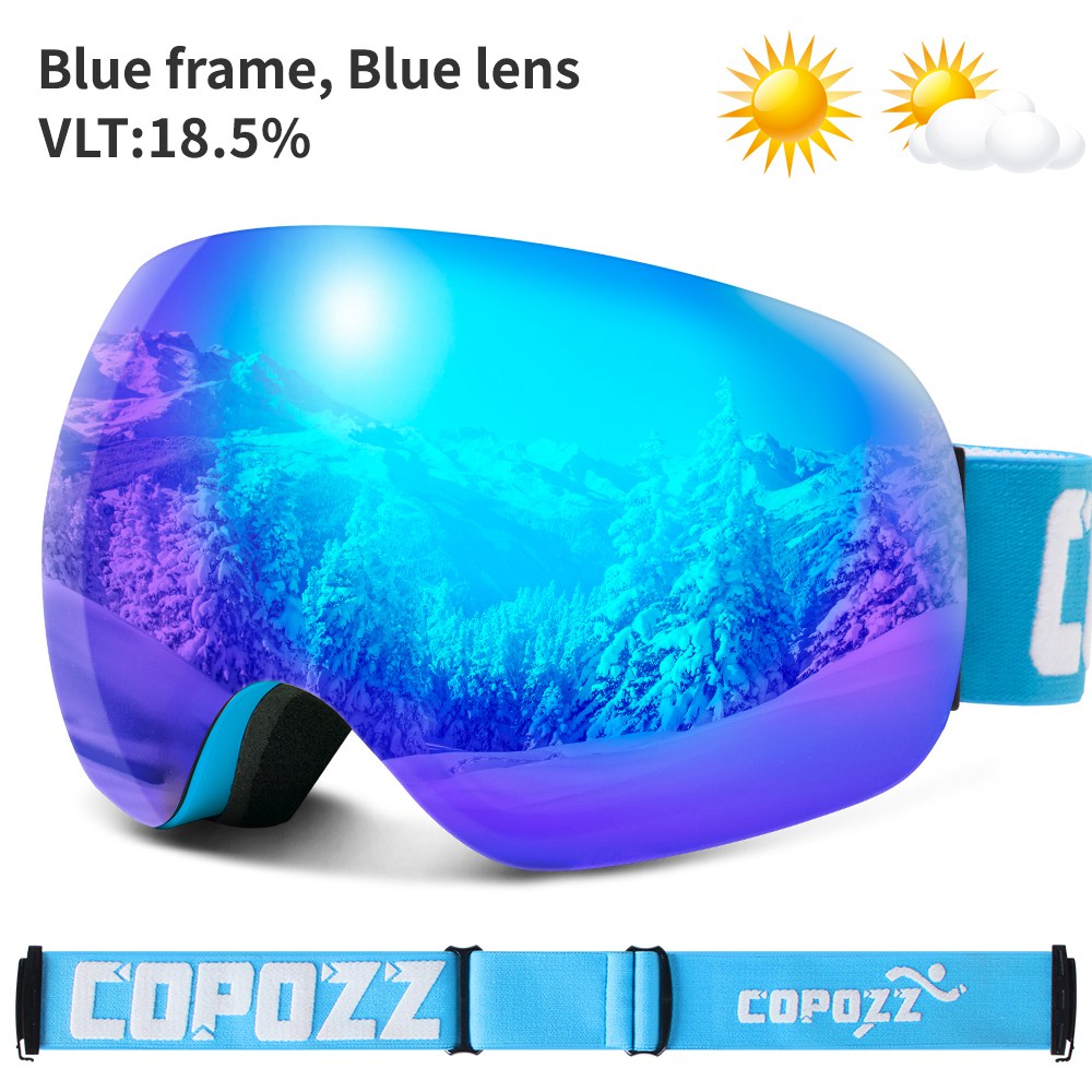 COPOZZ Anti-Fog Ski Goggles Spherical Frameless Ski Snowboard Snow Goggles 100% UV400 Protection Anti-Slip Strap for Men Women