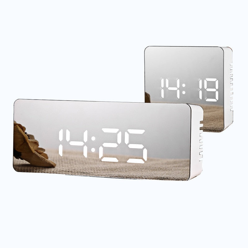 LED Mirror Alarm Clock Digital Snooze Table Clock Wake Up Light Electronic Large Time Temperature Display Home Decoration Clock.