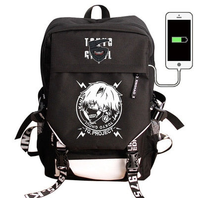 Japan Anime Tokyo Ghoul Cell at Work Attack on Titan Gintama Natsume Yuujinchou Monokuma USB Charging Laptop Backpack School Bag