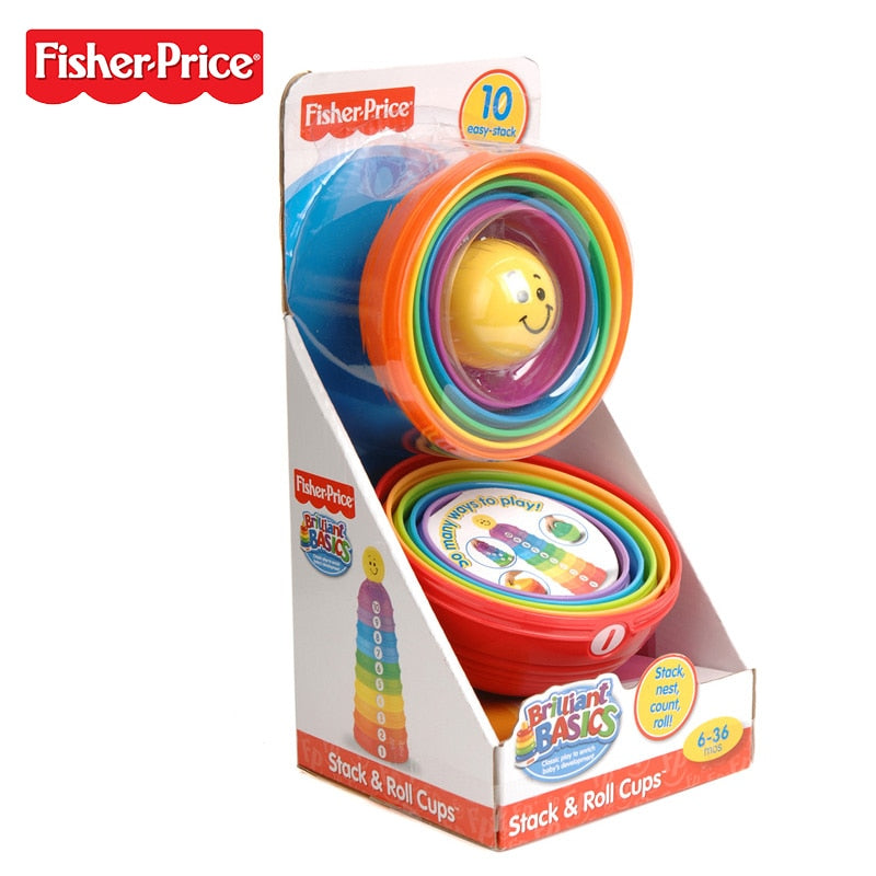 Fisher-Price Brilliant Basics Stack & Roll Cups Children Educational Toy Pierwsze Klocki Malucha K7166 For Kid Birthday Gift