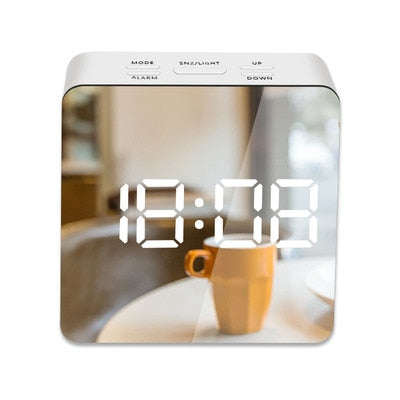 LED Mirror Alarm Clock Digital Snooze Table Clock Wake Up Light Electronic Large Time Temperature Display Home Decoration Clock.