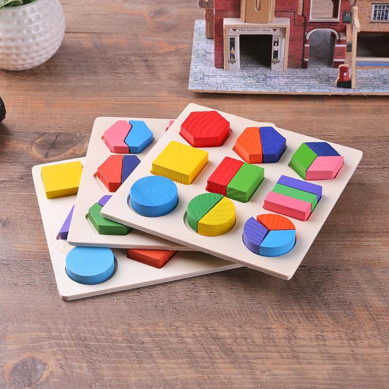 Wooden Geometric Shapes Montessori Puzzle Sorting Math Bricks Preschool Learning Educational Game Baby Toddler Toys for Children