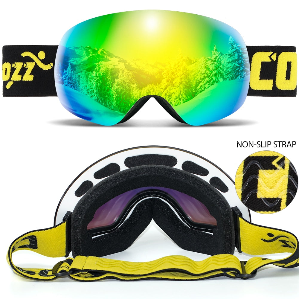 COPOZZ Anti-Fog Ski Goggles Spherical Frameless Ski Snowboard Snow Goggles 100% UV400 Protection Anti-Slip Strap for Men Women