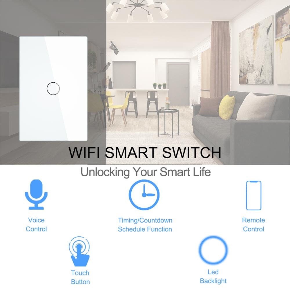 Smart Wifi Touch Switch No Neutral Wire Required Smart Home 1/2/3 Gang Light Switch 220V Support Alexa Tuya App 433RF Remote.