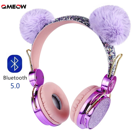 Bluetooth Cute Kids Wireless Headphone with Microphone Girls 3.5mm Music Stereo Earphone Computer Mobile Phone Cat Headphones.