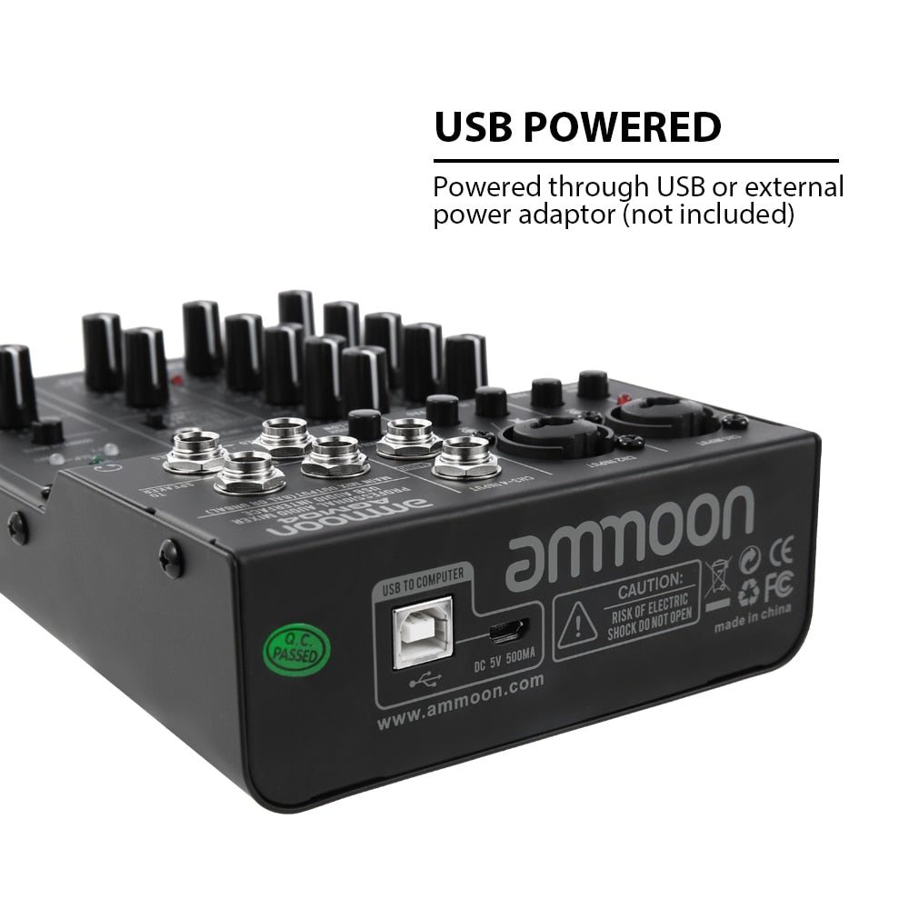 ammoon Digital Audio Mixer professional Mixing Console Mini 4-Channel 2-band EQ Built-in 48V Phantom Power 5V USB Powered mixer