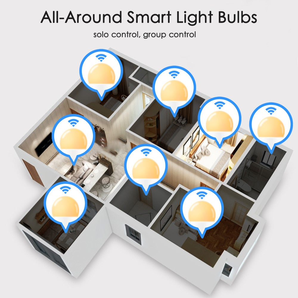15W Smart WiFi Light Bulb E27 B22 Dimmable LED Lamp APP Smart Wake up Night Light Compatible with Amazon Alexa Google Home.