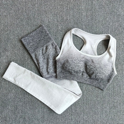 Ombre Yoga Set Sports Bra and Leggings Women Gym Set Clothes Seamless Workout Fitness Sportswear Fitness Sports Suit Sportswear