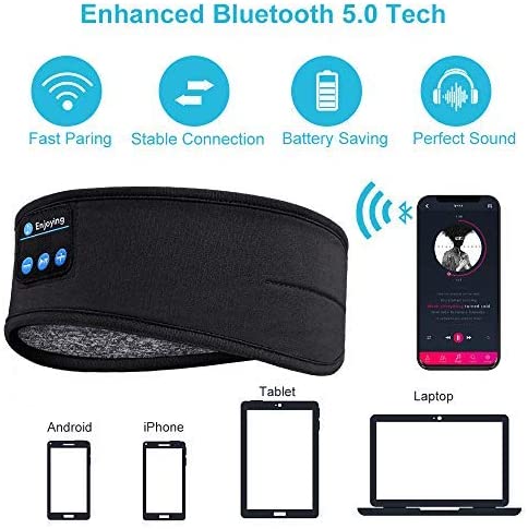 Bluetooth Sleeping Headphones Sports Headband Thin Soft Elastic Comfortable Wireless Music Earphones Eye Mask for Side Sleeper.