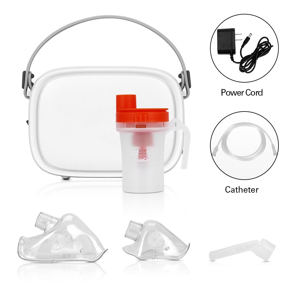 OLIECO Portable Compresser Nebulizer Inhaler Medication Kit Mini Handheld Home Child Kids Steaming Device Recharge Silent Light.