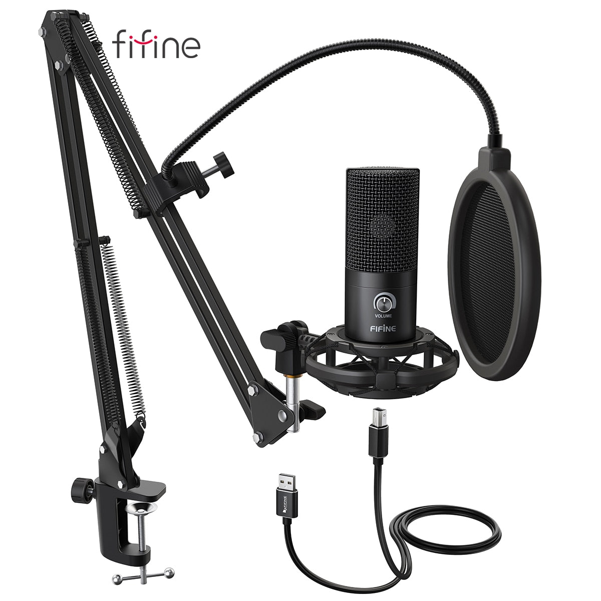 FIFINE Studio Condenser USB Computer Microphone Kit With Adjustable Scissor Arm Stand Shock Mount for YouTube Voice Overs-T669.