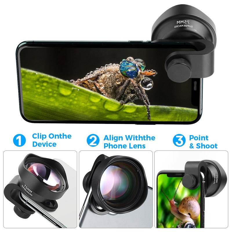 ULANZI 10X Macro Phone Camera Lens Universal Lens for iPhone 12 Pro Max/11/XS Max/XR/XS Max All Android smartphone Phone Lens.
