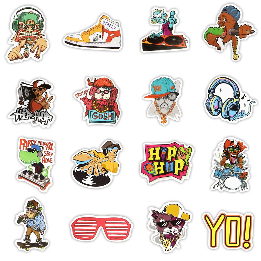 50 PCS Hip Hop Sticker Cool DJ Rap Graffiti Rock Vinyl Stickers for Adults DIY Bike Laptop Skateboard Stickers Decals Waterproof.