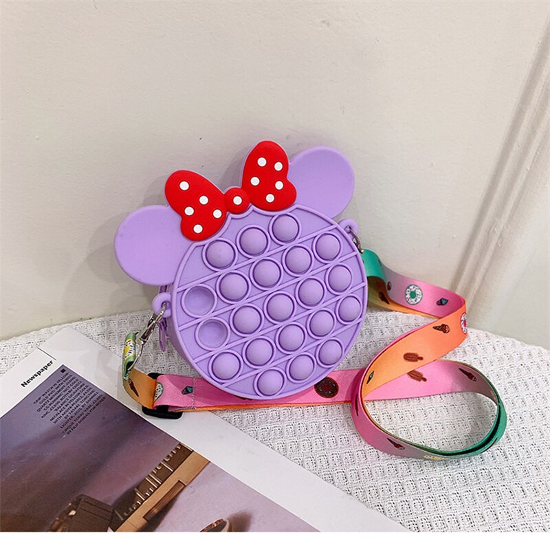 Pop It Minnie Toys Cute Color Bow Push Bubble Anti Stress Children Bags Women Antistress Popit Squishy Squeeze Toy Girls Gifts.