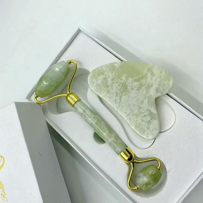 Natural Jade Roller and Gua Sha Set with Box Massager for Face Massage Roller Facial Lift Beauty Skin Care Tools Face Massagers