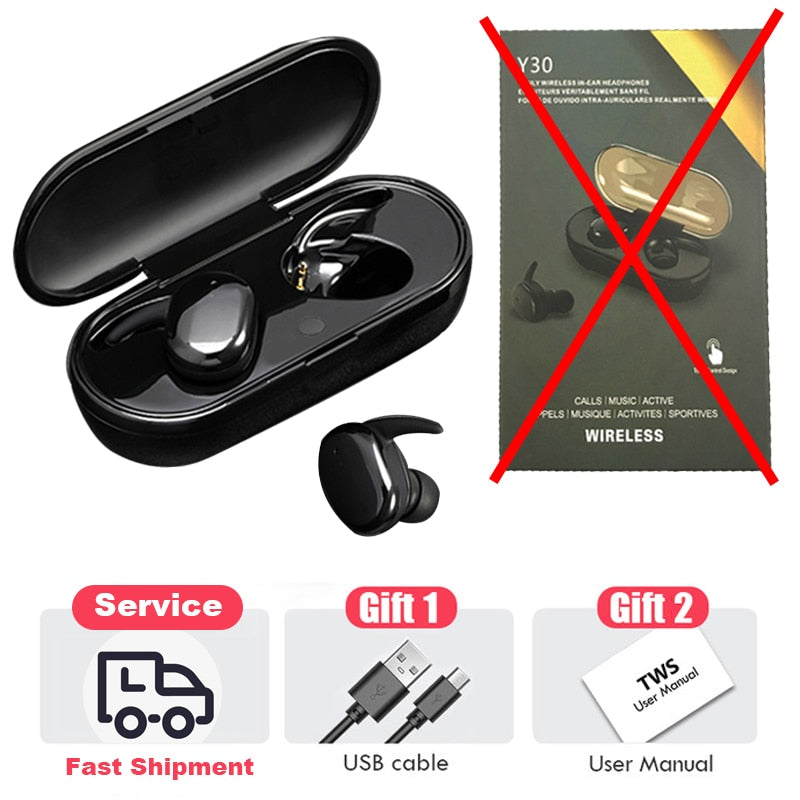 Y30 TWS Wireless Headphones Bluetooth Touch Control Sport Headset Waterproof Microphone Music Earphones Works On All Smartphones.