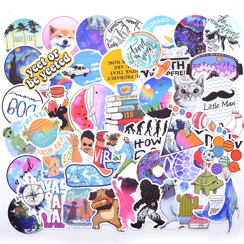 50PCS Cool Summer Vsco Stickers Pack Pink Girl Anime Stiker For Children On The Laptop Fridge Phone Skateboard Suitcase Sticker.