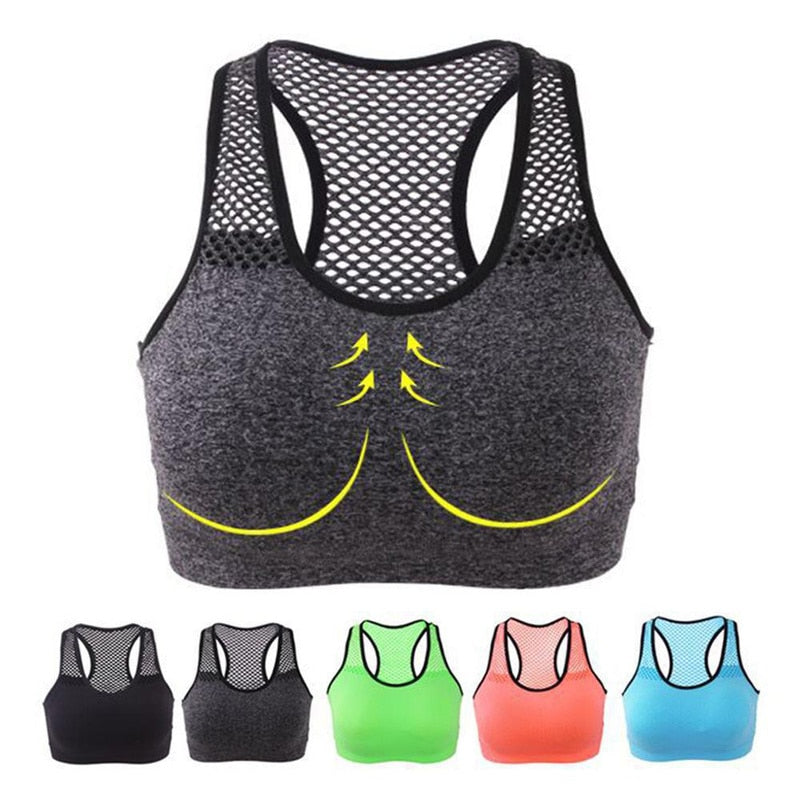 Sports Bra Women Yoga Running Workout Mesh Breathable Medium Supports Fitness Activity Bras Quick-Dry Compression Women Bras