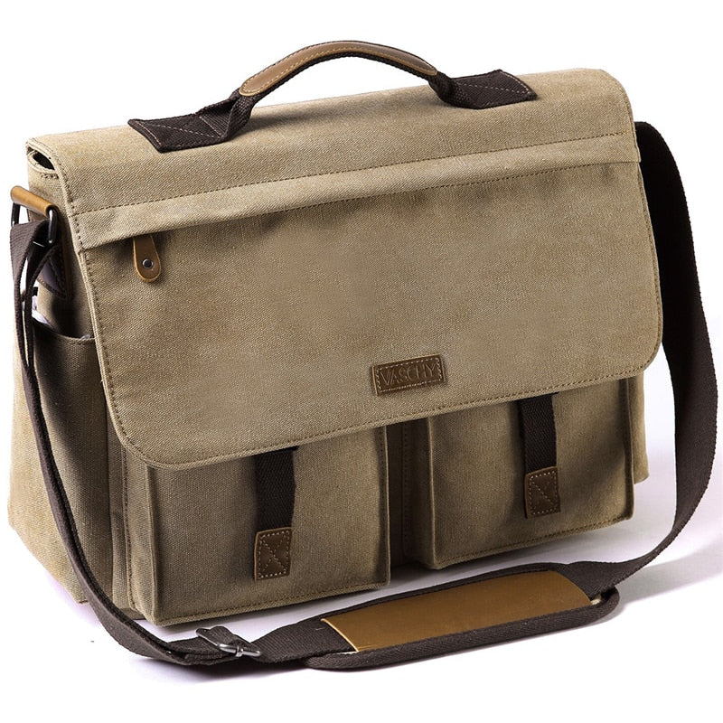 VASCHY  Messenger Bag for Men Vintage Water Resistant Waxed Canvas 15.6 inch Laptop Briefcase Padded Shoulder Bag for Men Women