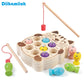 Kids Wooden Montessori Toys Magnetic Kitten Fishing Toys Game Baby Early Educational Puzzle Toys for Children Outdoor Play Set