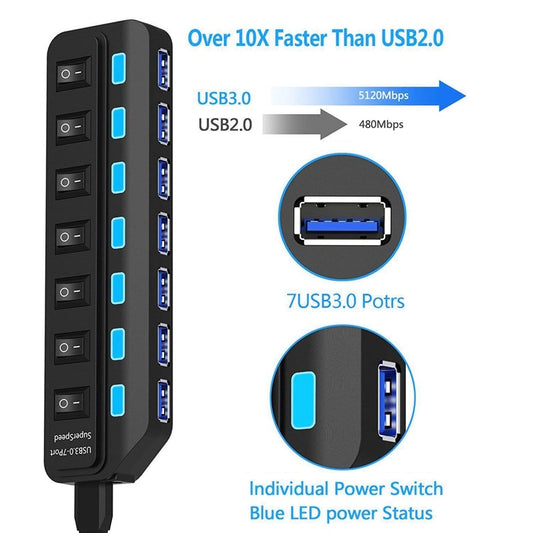 USB 3.0 HUB Multi 4 7 Port Usb Splitter With Power Adapter For Macbook Air Pro Xiaomi Pc Computer Laptop Accessories USB 3 Hab.
