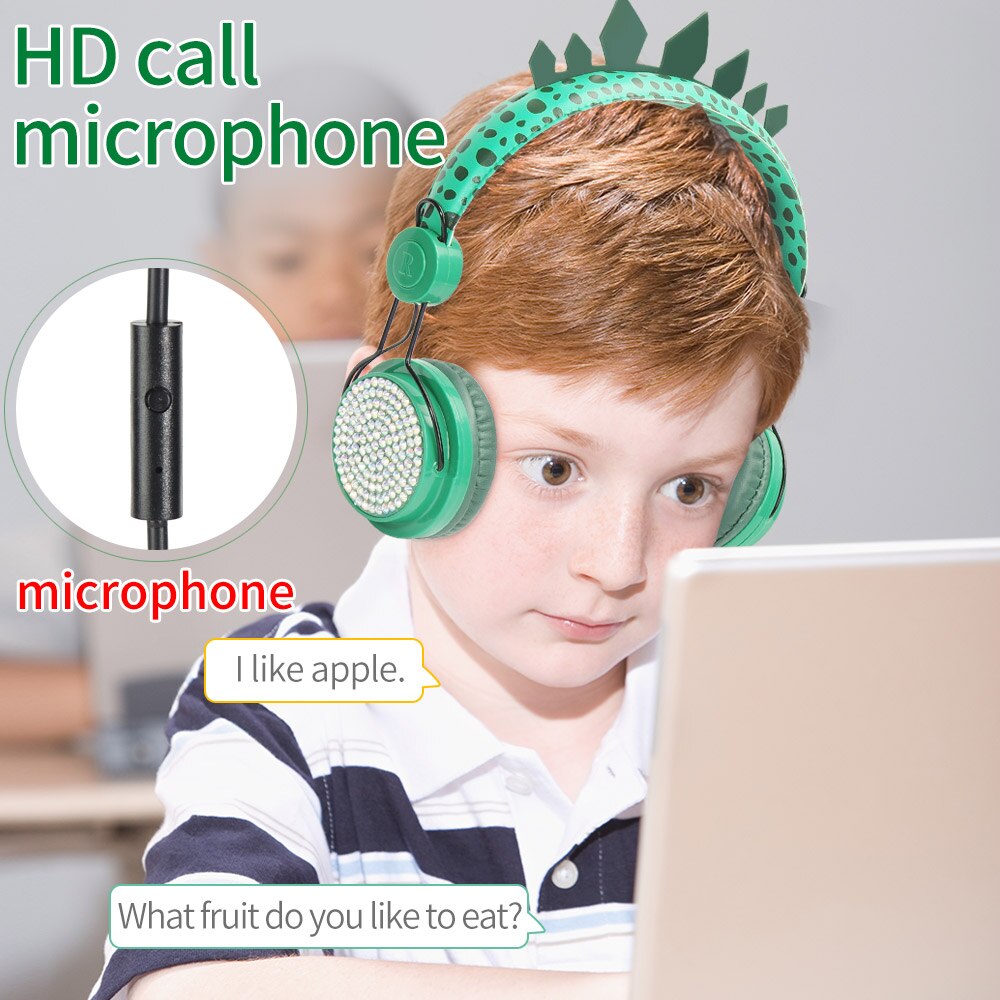 Boy headphones Jurassic dinosaur 3.5mm wired headphones with microphone suitable for learning games mobile phone headphones cute.
