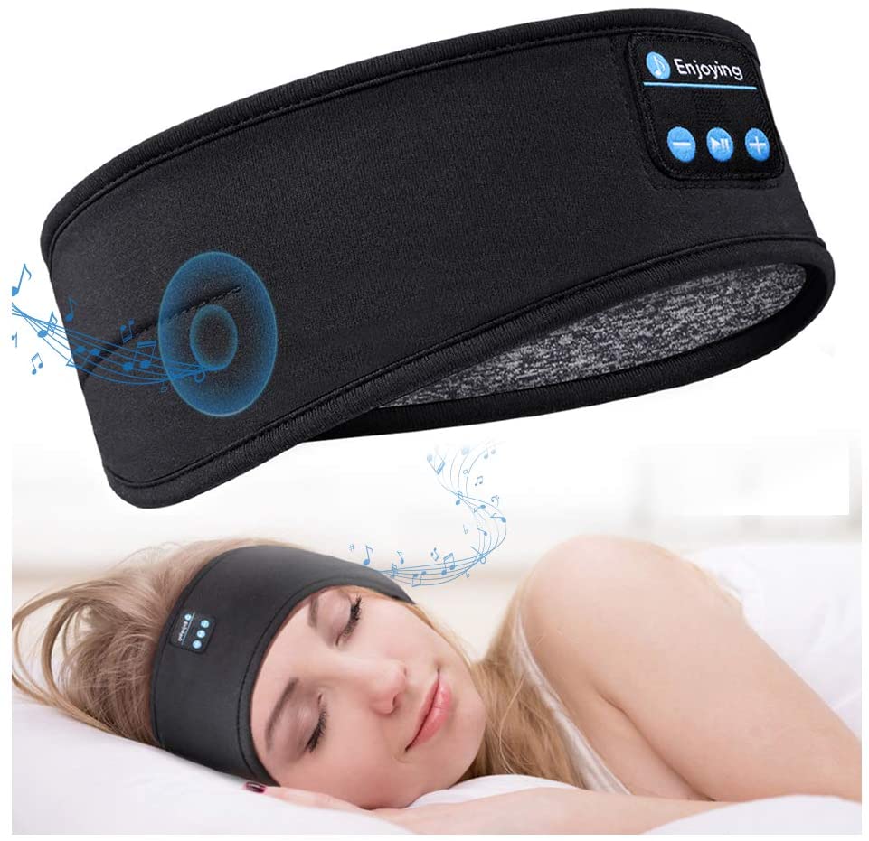 Bluetooth Sleeping Headphones Sports Headband Thin Soft Elastic Comfortable Wireless Music Earphones Eye Mask for Side Sleeper.