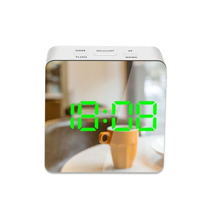 LED Mirror Alarm Clock Digital Snooze Table Clock Wake Up Light Electronic Large Time Temperature Display Home Decoration Clock.