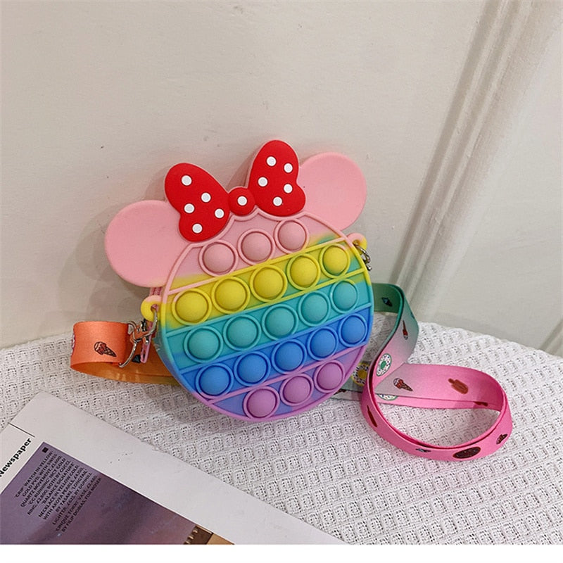 Pop It Minnie Toys Cute Color Bow Push Bubble Anti Stress Children Bags Women Antistress Popit Squishy Squeeze Toy Girls Gifts.