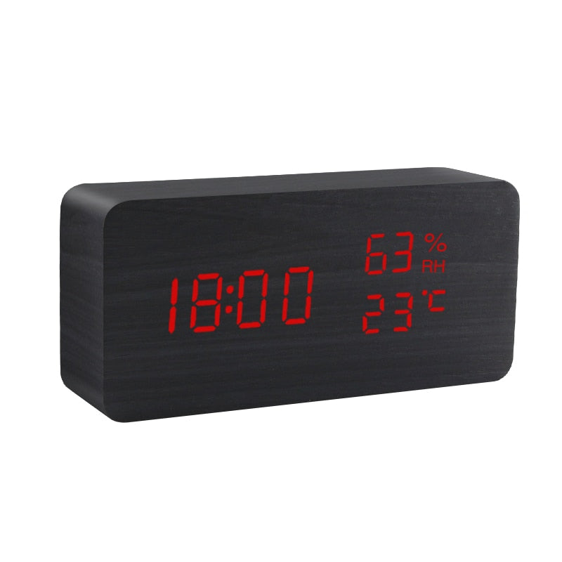 Alarm Clock LED Wooden Watch Table Voice Control Digital Wood Despertador USB/AAA Powered Electronic Desktop Clocks.