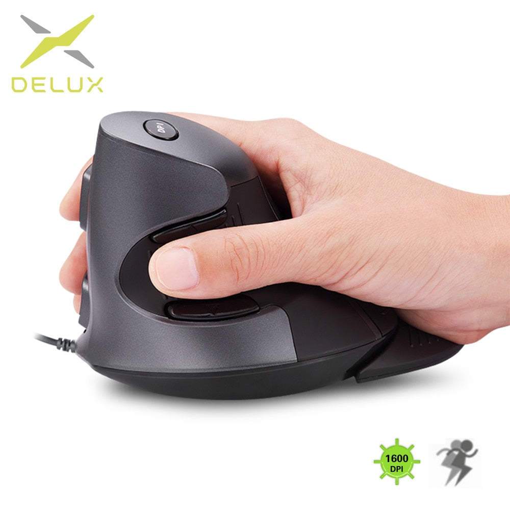 Delux M618 BU Ergonomic Vertical Mouse 6 Buttons 800/1200/1600 DPI Optical Right Hand Mice with Wrist mat For PC Laptop.